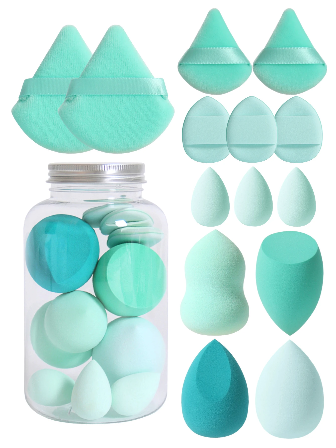 14 Parça Kozmetik Sünger Seti, Kozmetik Sünger Parmak Puf, Kuru ve Islak Fondöten Makyaj Kozmetik Puf