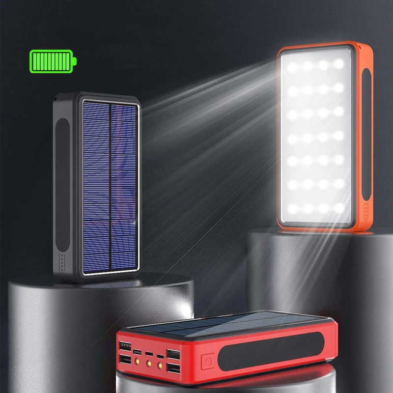 50000Mah Solar Power Bank 4Usb Port  Portable Charger With Outdoor Camping Flashlight Poverbank External For Iphone Xiaomi