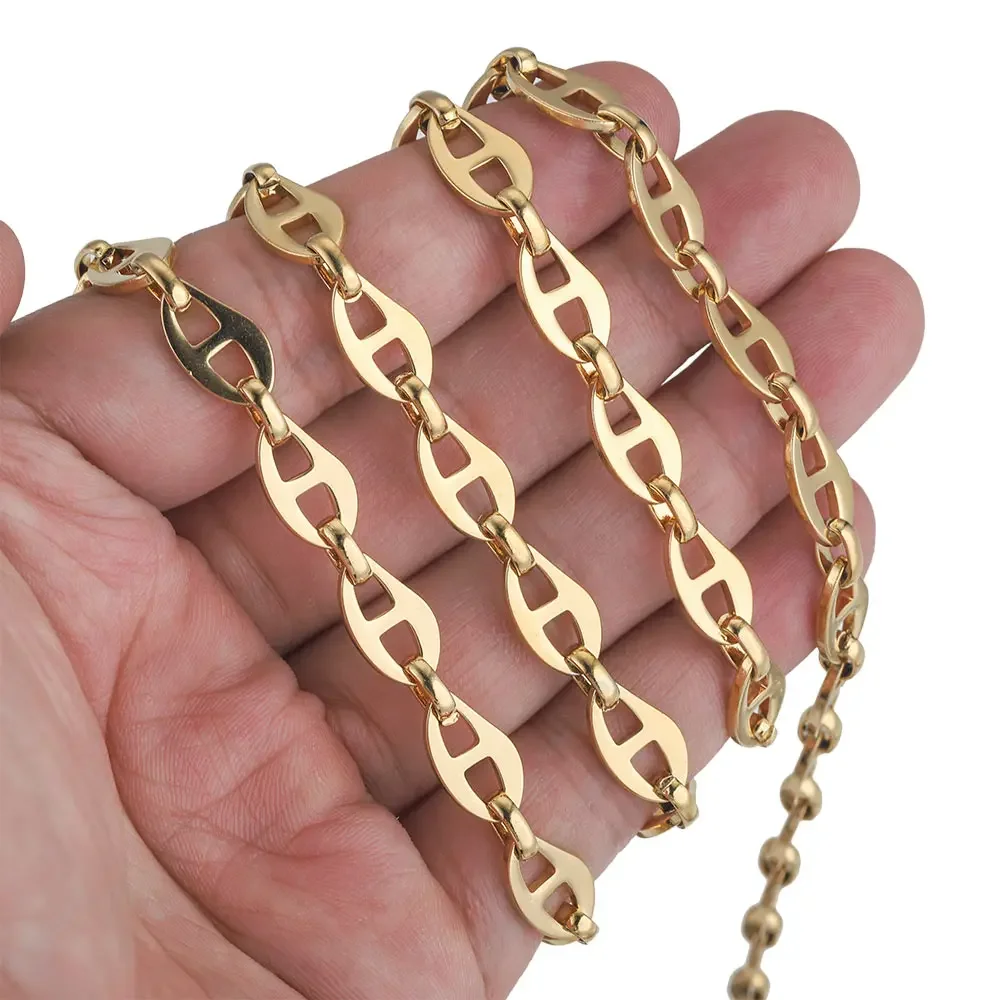 1M Width 7mm High Quality Stainless Steel Letter H Handmade Gold Chains Cable Chain for Diy Jewelry Making Supplies Wholesale