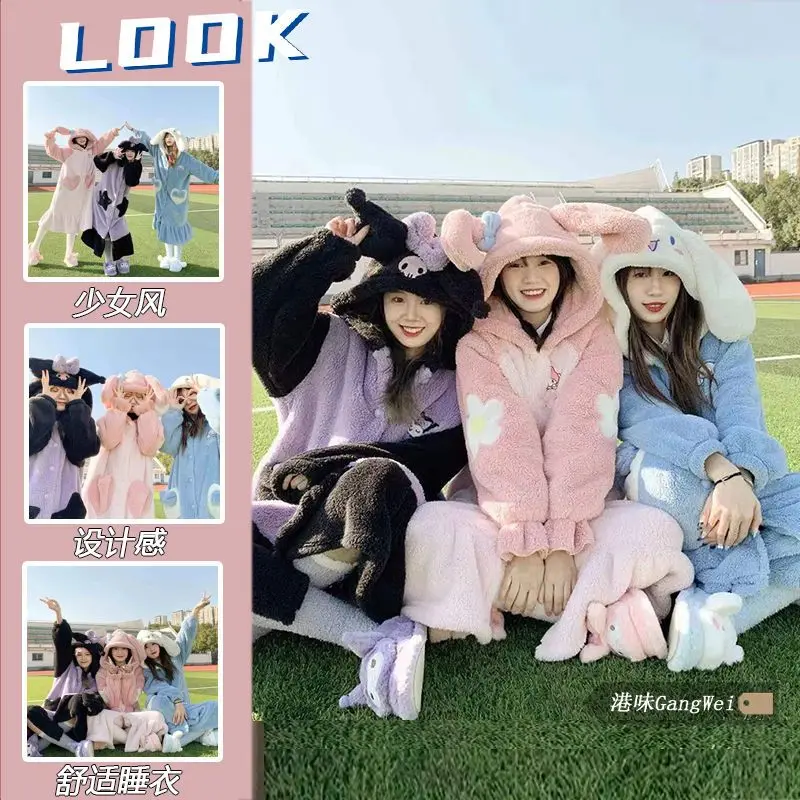 

Kawaii Sanrio Series My Melody Cinnamoroll Kuromi Cute Sweet Girl Cartoon Anime Plush Pajamas Winter Housewear Nightgowns