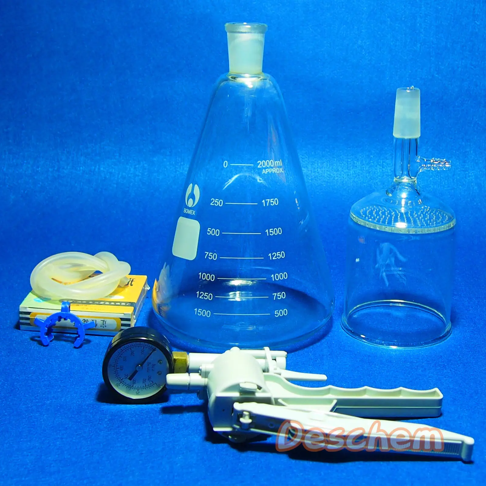 2000ml,Suction Filtration Unit,90mm Buchner Funnel,2 Litre Flask & Vacuum Pump