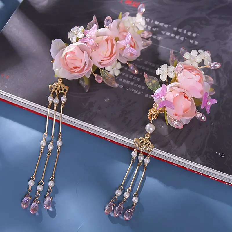 

Vintage Hair Accessories for Women Pink Flower Hairpin Hanfu Headdress