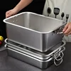 Thicken Stainless Steel Square  Cake Bread Basin Deep Plate Fruit Food Storage Tray  HandleLoaf Pans Kitchen Baking Dish 3