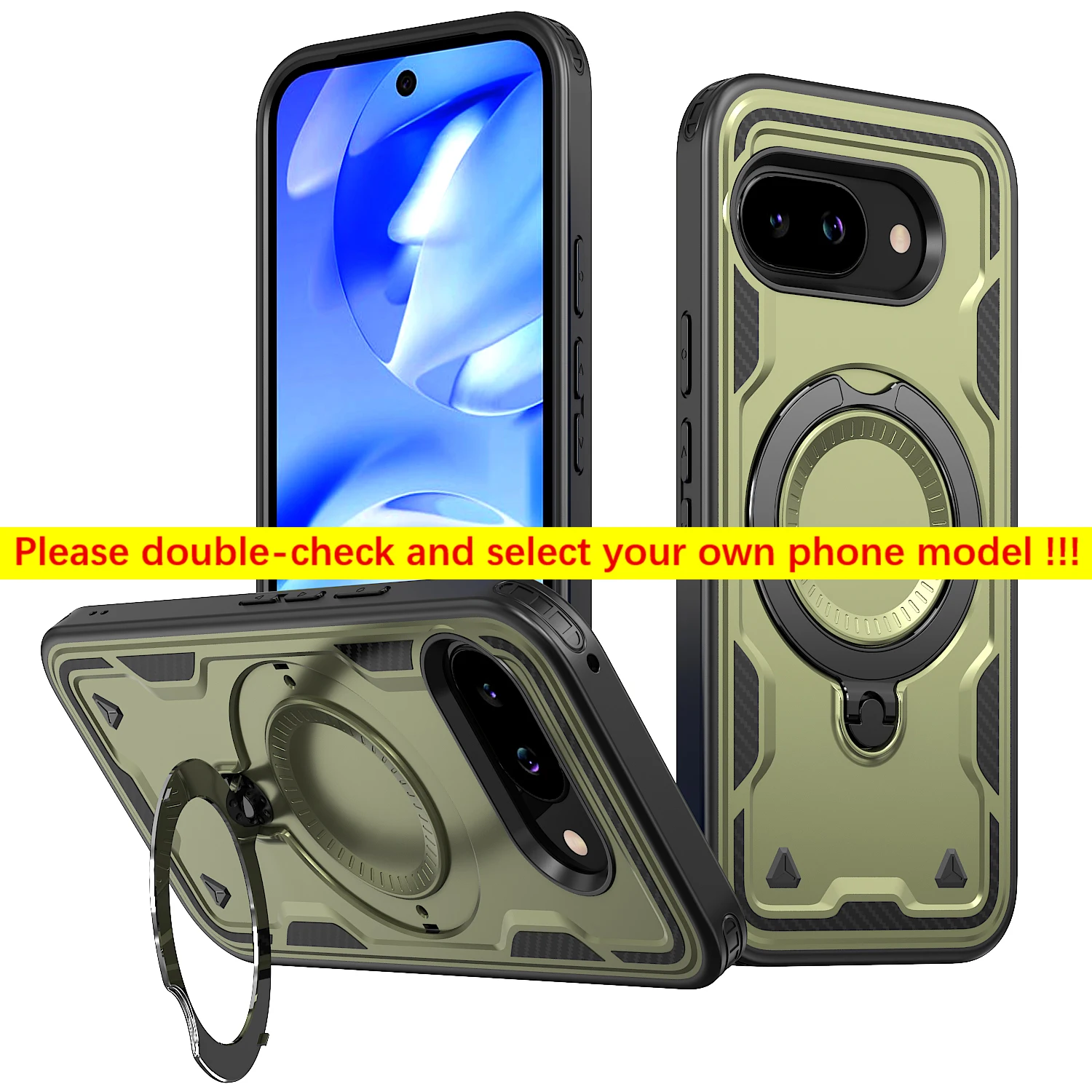 Enhanced Armor Phone Case with 360° Rotating Magnetic Stand Holder and Shockproof Bracket Cover