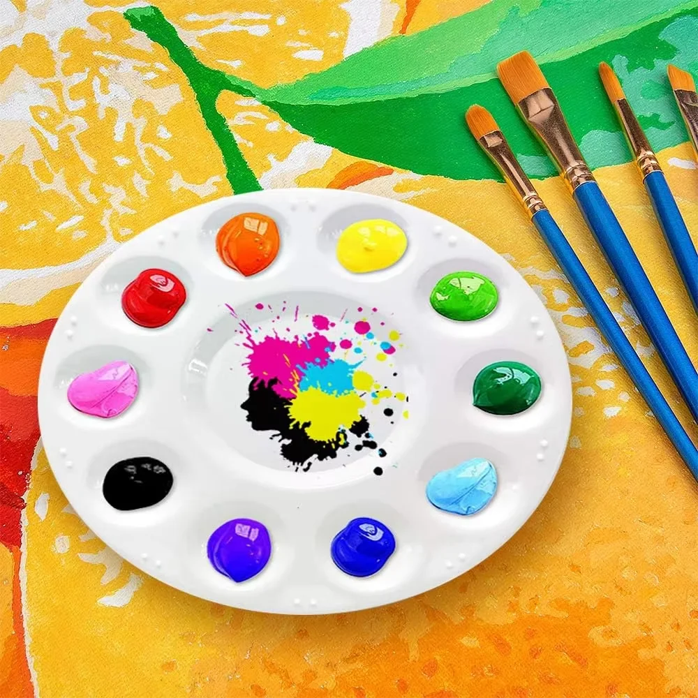 A Set of Brushes And Palettes: 24 Nylon Artist Brushes, Accompanied by 5 Round Palettes, Suitable for Acrylics, Watercolors.