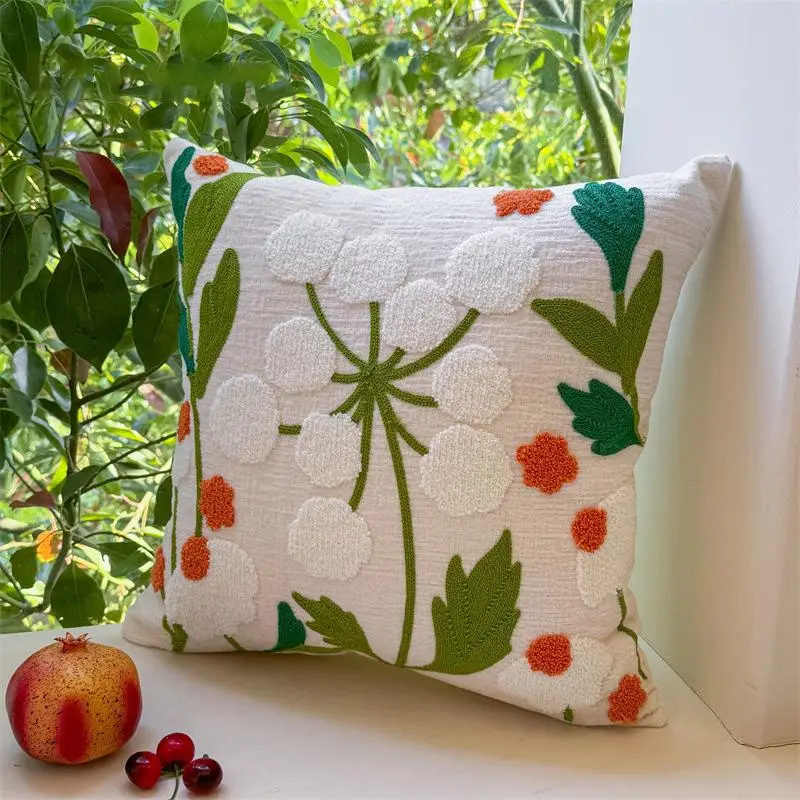 Einfache Blumen-Chenille-Handtuch-Stickerei Sofa-Kissenbezug Cojines Polyester Deko Heimkissen-Überzug Kopfteil-Kissenbezüge – Detail 9