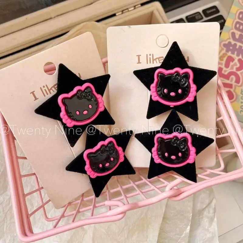 

New Cartoon Kawaii Hello Kittys Hair Clip Flocked Curved Star Hair Clips Cute Side Clips Hair Accessories for Girl Birthday Gift