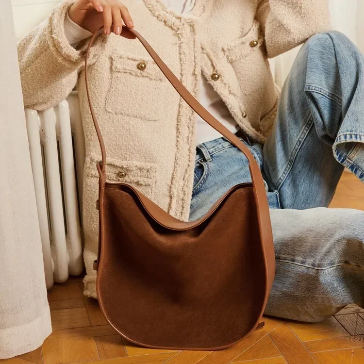 

Luxury Brand Women's Leather Shoulder Armpit Bag 2024 Vintage Frosted Cowhide Bag Crossbody Tote Purses And Handbags