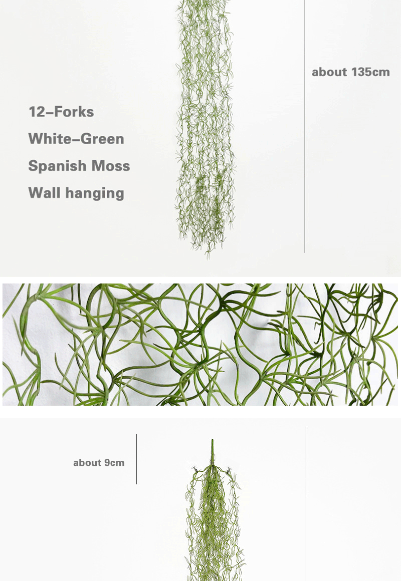 2Pcs 12 Forks Artificial Wall Hanging Plant Fake Spanish Moss