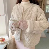 Veste Chic en velours côtelé à fleurs pour femmes, haut coréen en coton à manches longues et col rond, coupe ample, chaud et polyvalent, automne hiver 5