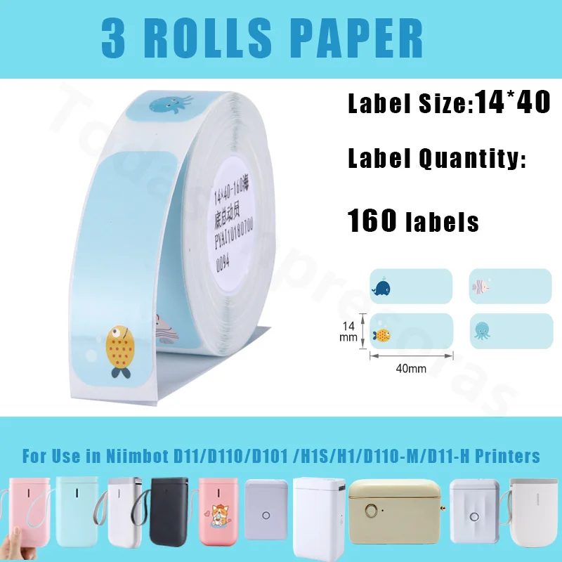 Niimbot 핑크 컬러 열 라벨 용지, H1 H1S D110 D101 D11 프린터용, 열 사무실 마킹 파일 라벨, 3 롤