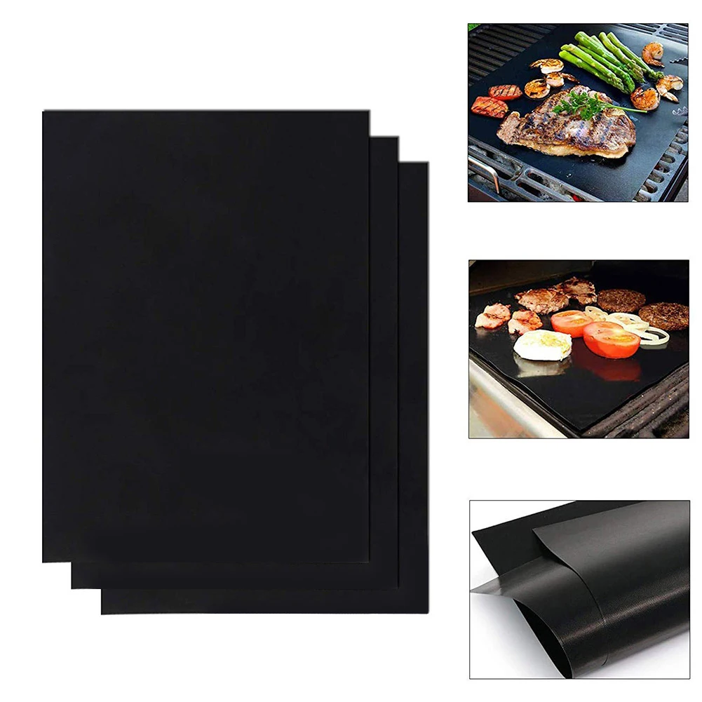 Bbq Grill Mat 1-6Pcs Black BBQ Grill Mat Barbecue Outdoor Baking Non Stick Pad Reusable Cooking Plate for Party Mat Tools Accessorie
