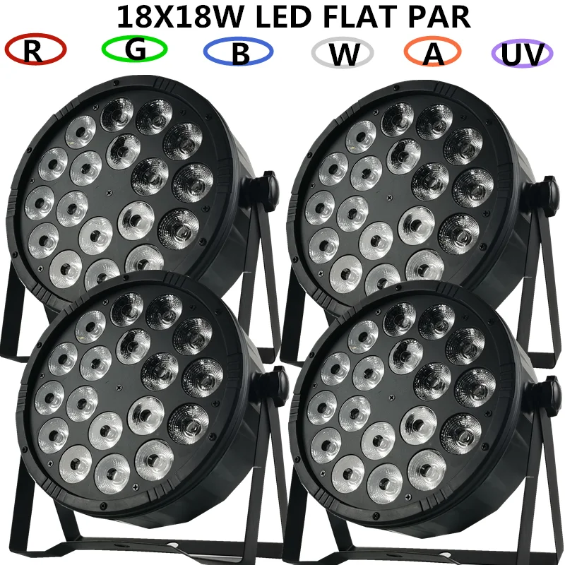 

4pcs/ NEW MOLD 18X18W LED PAR Light/ 6-IN-1 RGBWA UV PAR disco light LED wash light stage professional dj equipment