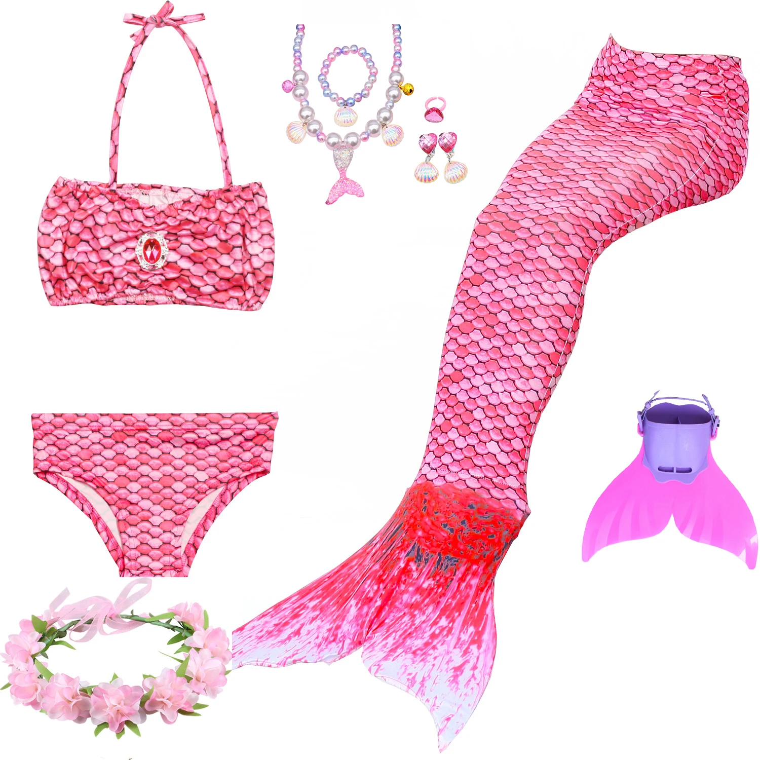 Cosplay Costume Kids Girls Dress Halloween Dress Outfit Mermaid Costume 3pcs Girls Mermaid Tails Swimming Dresses Cosplay Costume Clothes Little Children Swimsuit for Kids Swimmable Halloween Gift