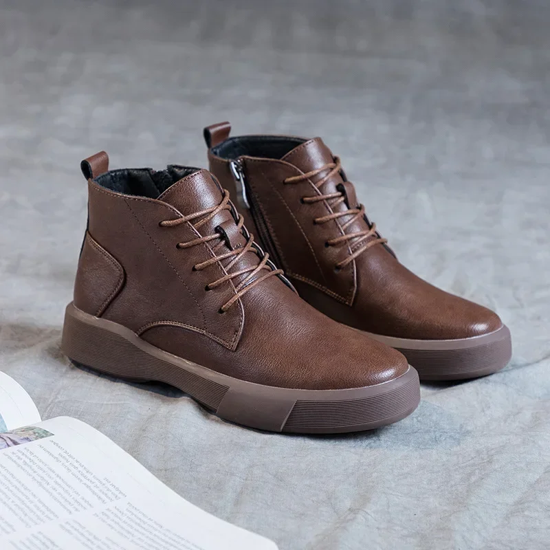 New Large Women's Autumn Flat Sole Single Boots Retro British Style Short Boots Casual Plush Winter Women