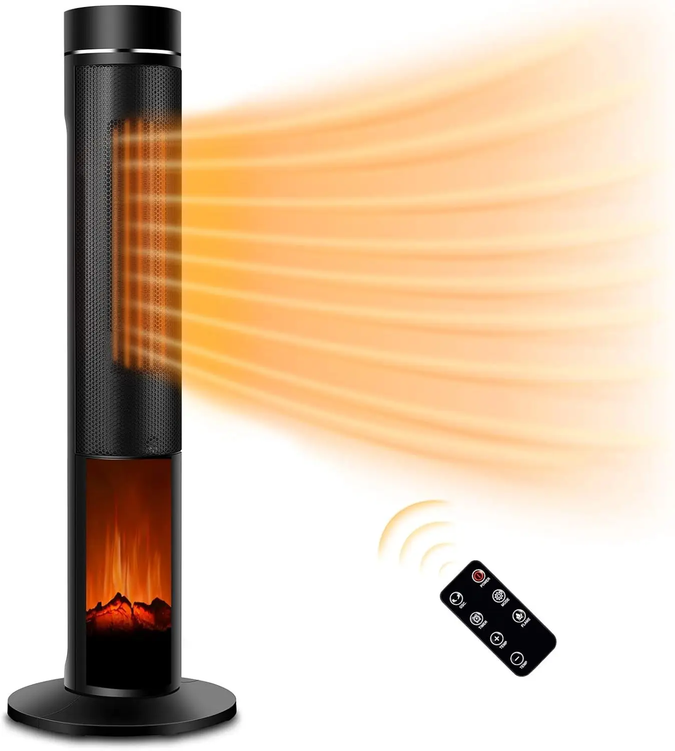 Space Heater for Large Room-36" Ceramic Tower Space Heater for Room Heating w/Thermostat, Fast Heating, 3D Realistic Flame, Os