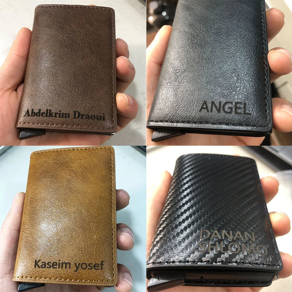 Name Customized Men RFID Wallets Small Card Bag Carbon Fiber Slim Mini Short Male Purse Top Quality Men Card Clips 5