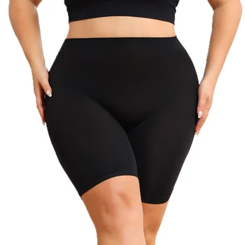 Plus-size women's shorts with tummy control and butt-lifting features to prevent exposure and provide safety shorts.