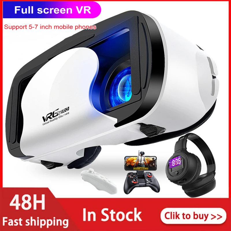 3D Vr Headset Smart Virtual Reality Glasses 7 Pollici Casco Per Smartphone Telefono Android Iphone Lens Con Controller Binocolo