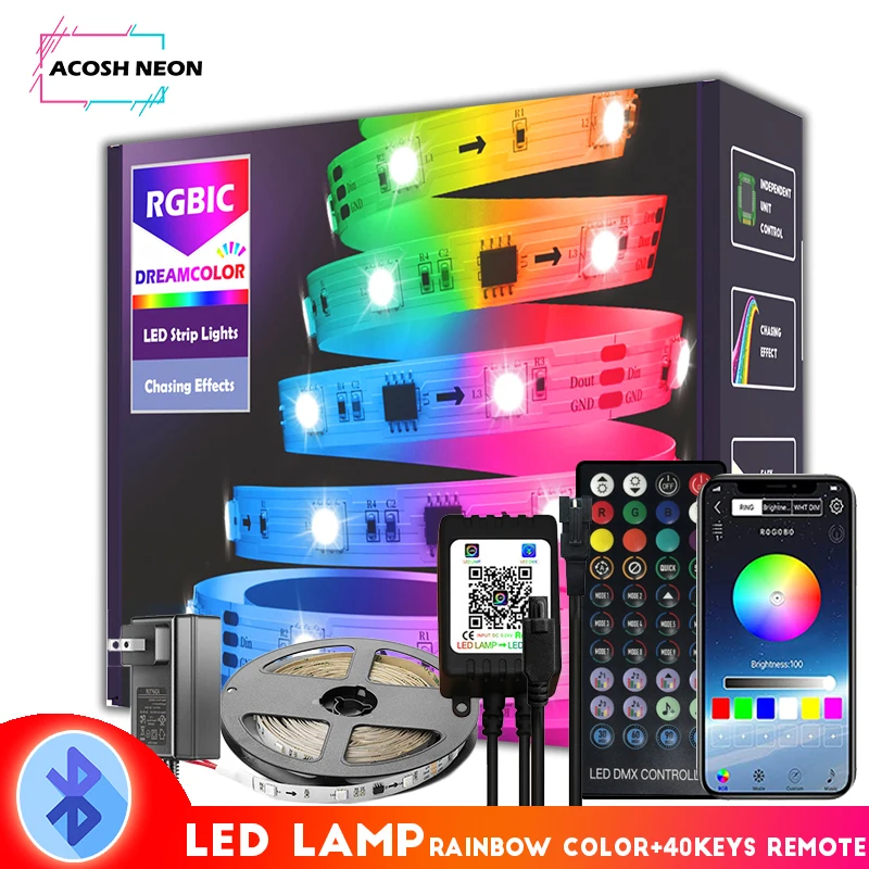 

Bluetooth ws2811/2812 Rgbic Led Strip Lights Chasing Effect Night Lighting 32.8ft/10M Christmas Lights For Home Bedroom Home