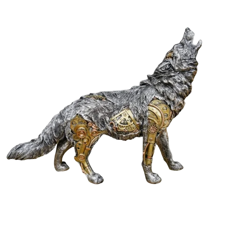 

Wolf Resin Crafts Home Decoration Steampunk Statue Living Room Knick-Knack New Year Gift Miniature Animal Sculpture Statue