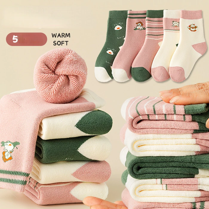 5 Pairs/Lot Toddler Thermal Kids Cotton Socks For Boys Winter Short Warm Soft Girls Thick Terry Children Snow Socks Miaoyoutong