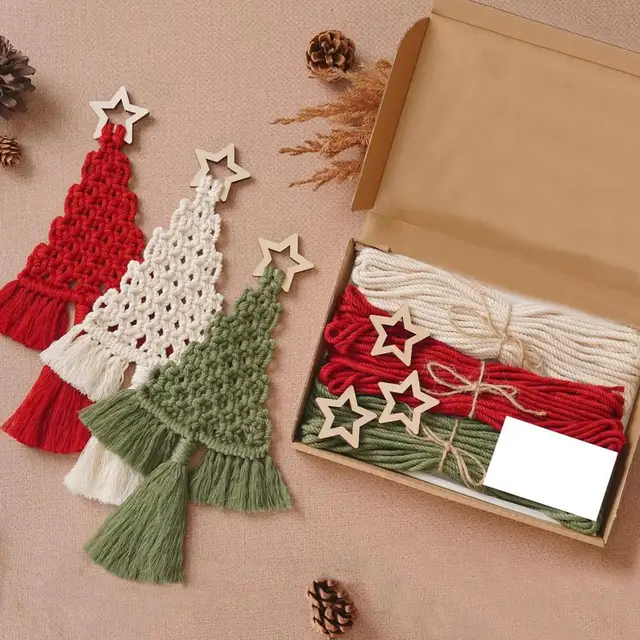 Kit d'arbre de Noël en macramé tissé au crochet bricolage, décoration  murale, coton fait à la main, tissage d'ornement d'arbre - AliExpress