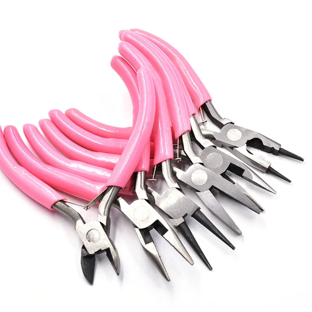 Cute Pink Color Handle Anti-slip Splicing and Fixing Jewelry Pliers Tools & Equipment Kit for DIY Jewelery Accessory Design
