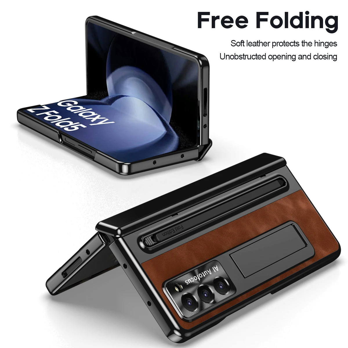 With Touch Pen For Samsung Galaxy Z Fold 6 5 4 3 Case Vintage Leather Hinge Holder Magnetic Full Screen Protector Folding Cover