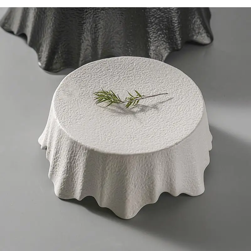 Irregular Tableware Black and White Frosted Ceramic Plate Stone Pattern Dessert Restaurant Display