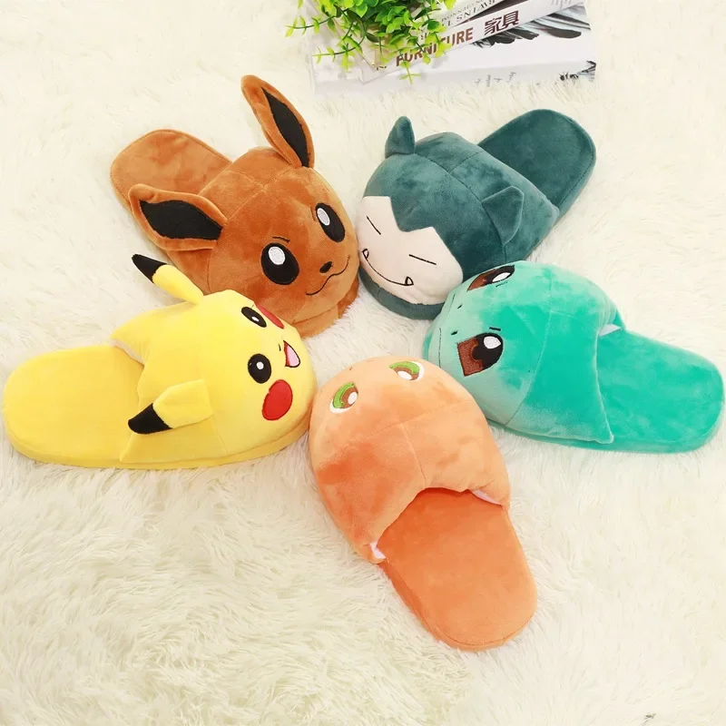 

MINISO Pikachu Creative Peripheral Pokemon Kirby Doll Couple Autumn and Winter Plush Slippers Floor Shoes Christmas Best Gift