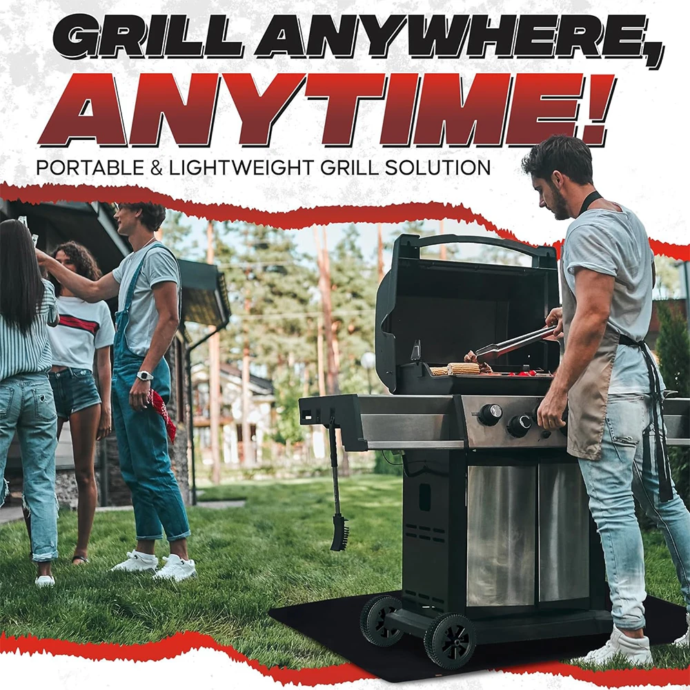 Thickened Under Grill Mat for Outdoor Fireproof Mat for Lawn Smokers Gas Deck Patio Fireplace Oil-Proof Non-Slip BBQ Protector