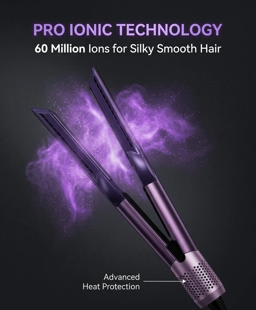 Sèche-cheveux et brosse lissante 2-en-1 professionnels à ions négatifs, utilisation humide et sèche, outil de coiffage ionique pour femmes, prise EU 1 Sèche-cheveux et brosse lissante 2-en-1 professionnels à ions négatifs, utilisation humide et sèche, outil de coiffage ionique pour femmes, prise EU 1