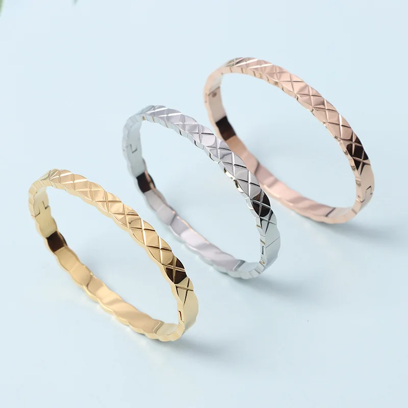 

6mm*58mm bracelets stainless steel 18k gold couple bracelet for women bangle silver jewelry