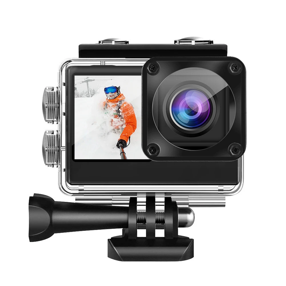 4K UHD Action Camera Dual Screen Display 2.0'' IPS Screen 120 Wide Angle Underwater 30M Waterproof Outdoor Sport Diving Camera