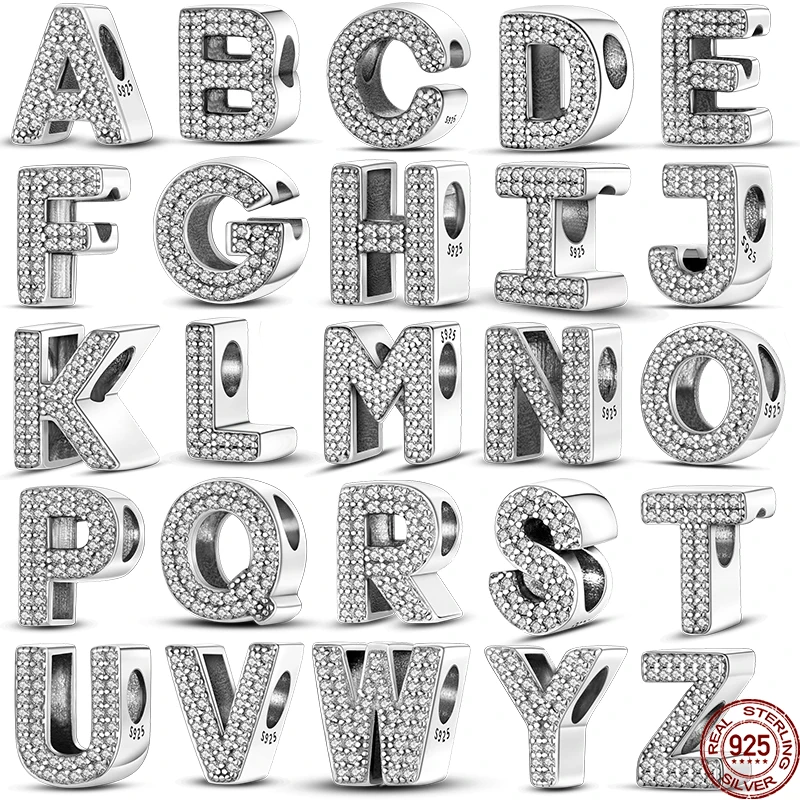 PANDACH New 925 Sterling Silver 26 letters Alphabet A Charm Bead Fit Pan 925 Original Bracelets Pendant Silver DIY Jewelry
