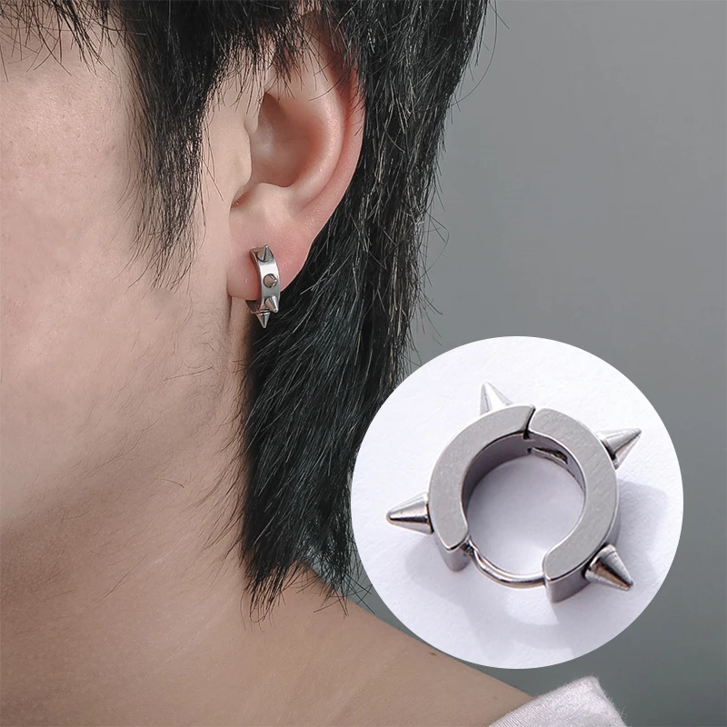 thumbnail image 2 of HZMAN Stainless Steel Spike Taper Stud Earrings For Men Women Screw 2 of 12