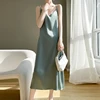 Silk glossy Hanging Suspender Dress With Feminine Temperament, spring And Summer high-end Solid Color Long Skirt 3