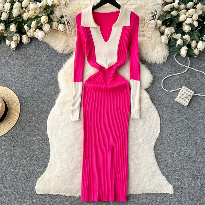 

Autumn Fashion Elegant Women Knitted Dress Sexy Bodycon Slim Long Sleeve Party Sweater Dresses Female Chic Solid Robe New