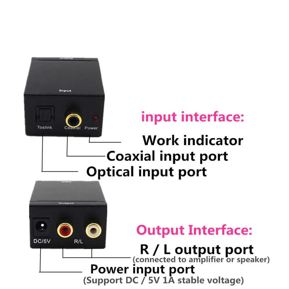 LccKaa Digital to Analog Audio Converter Optical Fiber Toslink Coaxial Signal To RCA R/L Audio Decoder Amplifier With Bluetooth