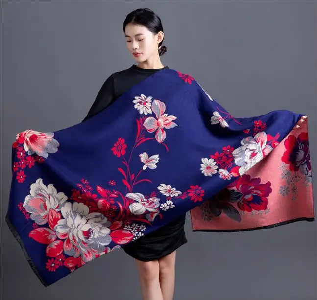 Fashion Shawl Cashmere Wrap Scarf Women Shawl Scarf Double Sided Warmth Luxury Warm Scarves Floral Women Jacquard Weave Shawl