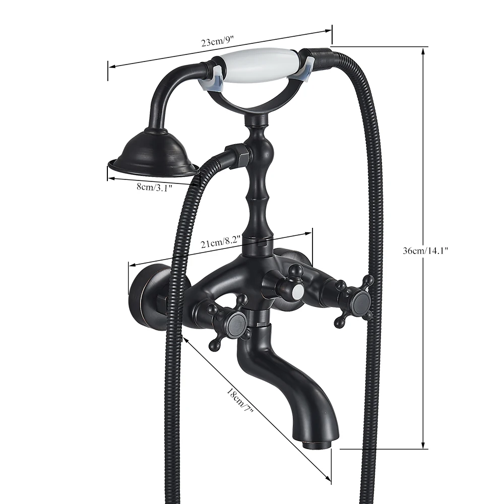 Black Bronze Bathtub Faucet Dual Handle Handheld Bath Shower with Hand Shower Wall Mount Swivel Spout Tub Sink Mixer Faucet 6