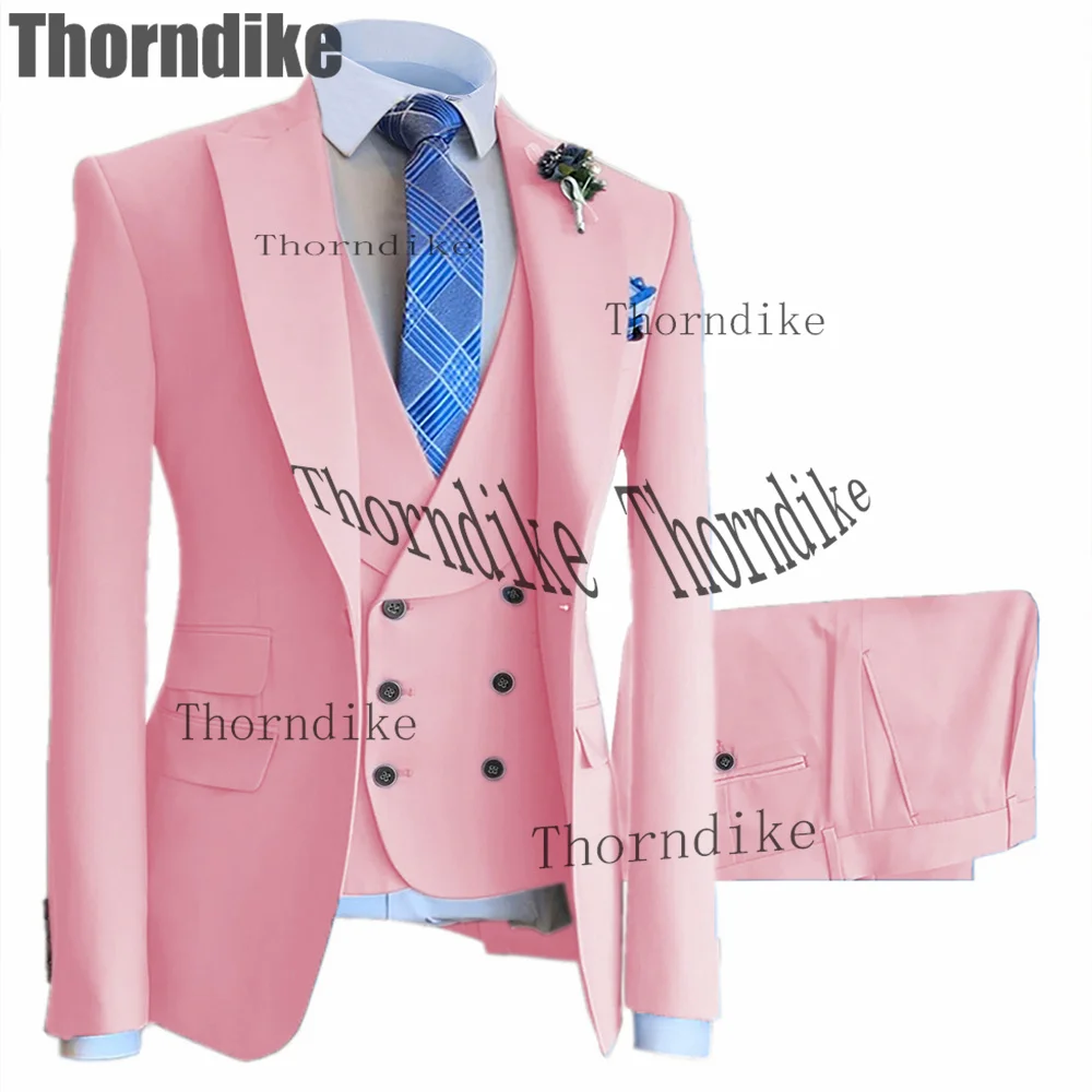 

Мужской костюм из трех предметов Thorndike, повседневный облегающий костюм, блейзер с пиковым отворотом, костюм для свадьбы, пиджак + брюки + жилет