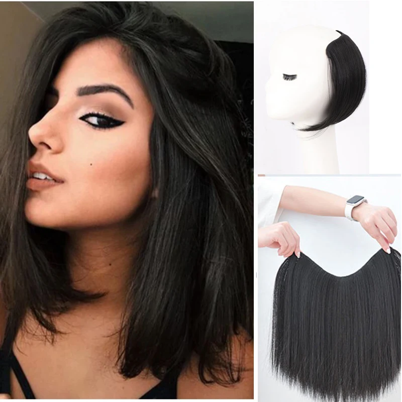 Synthetic Straight Short V-Shaped Half Wig for Women Natural Female Black Brown Wigs Heat Resistant Synthetic Fake Hair