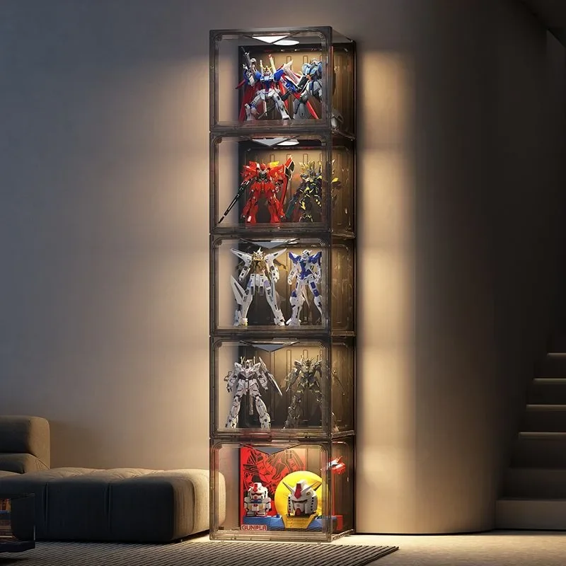 กล่องอะคริลิกใสหลายชั้นสำหรับแสดงของขนาดเล็กกล่องชั้นวางจัดเก็บของในบ้านมีไฟสำหรับ LEGO 1