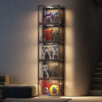 กล่องอะคริลิกใสหลายชั้นสำหรับแสดงของขนาดเล็กกล่องชั้นวางจัดเก็บของในบ้านมีไฟสำหรับ LEGO 1