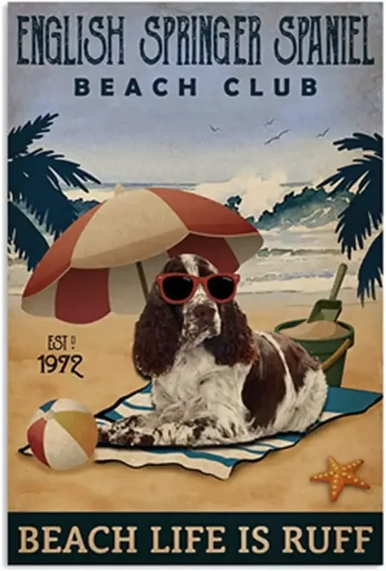 

12"x16" Beach Life Sandy Toes English Springer Spaniel Poster Funny Metal Tin Sign Wall Decor Man Cave Bar Retro Metal