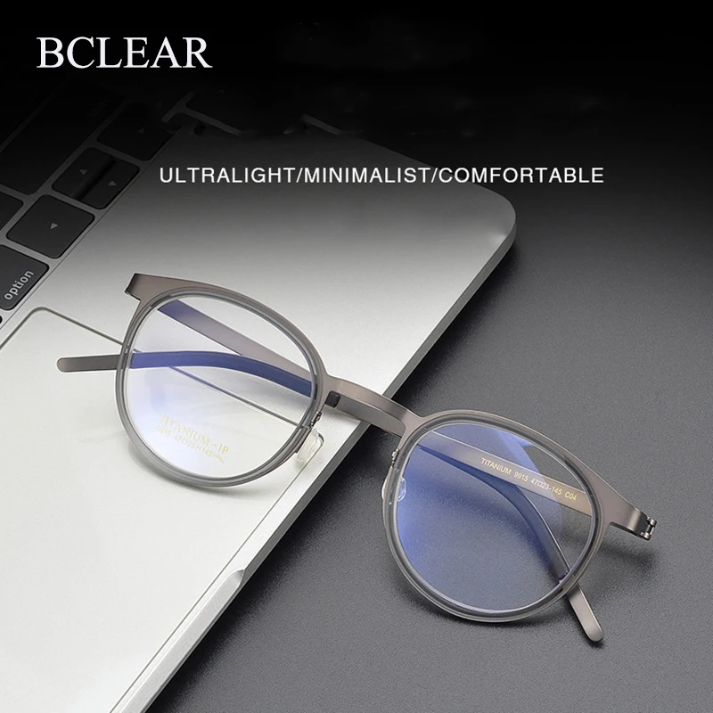 Bclear ultraleichte reine Titan Retro Männer Frauen Brille Rahmen Brillen runde Brillen Myopie verschreibung pflicht ige Brille Mode