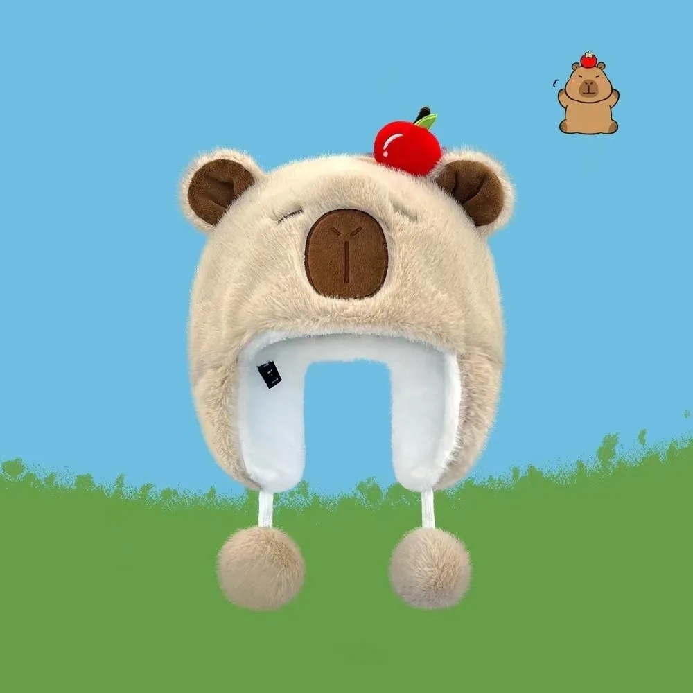 Creative Cartoon  Capybara Bonnet Cap Windproof Coldproof Pullover Hat Ear Protection Cap Bucket Hat Warm Hat Gift