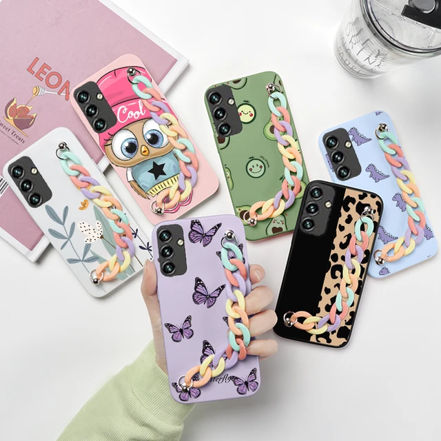 For Samsung Galaxy A54 A34 A14 5G Case A 54 34 14 Necklace Lanyard Rope  Flower Funda For Samsung GalaxyA54 GalaxyA34 Cover Coque